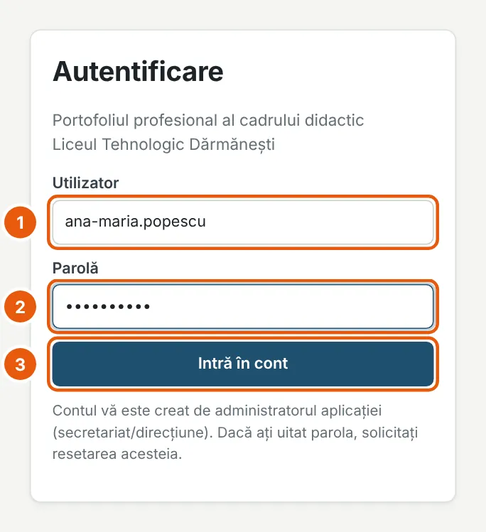 Pagina de autentificare